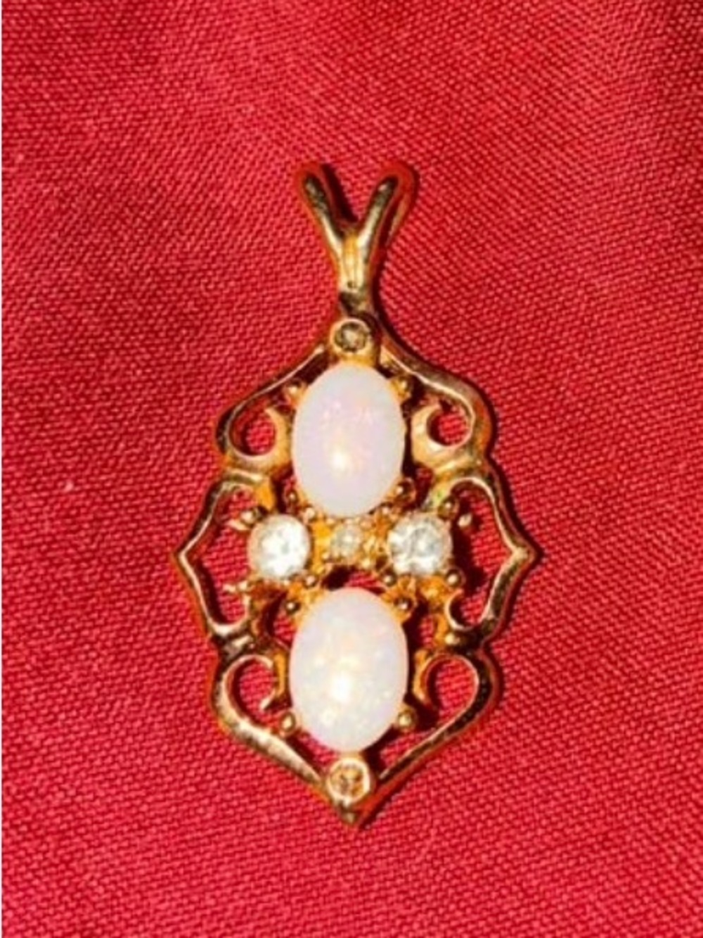 Gold Opal Drop Pendant Necklace - White Opal Accent